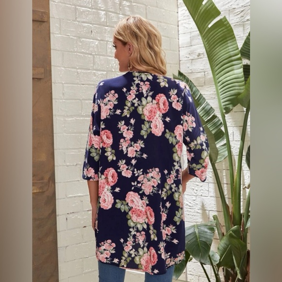 NWOT🌹EMERY ROSE Floral Print Open Front Cardigan - Picture 5 of 11